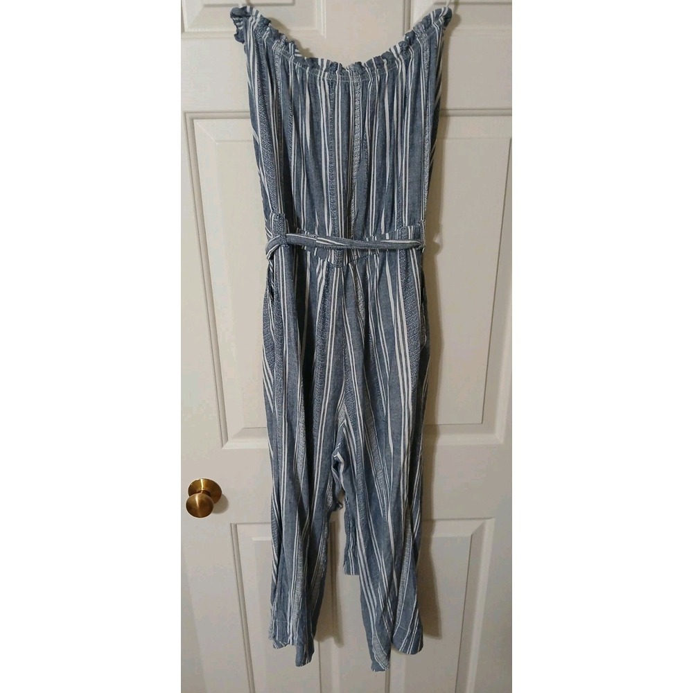 Bella Dahl Womens Striped Strapless Crop Jumpsuit Linen Blend Made In USA Size M - Picture 3 of 10